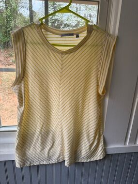 Notations Yellow and White Chevron Stripe Sleeveless Top